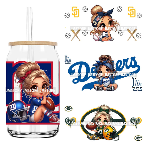 Mexican Baseball Girl UV DTF Sticker For 16OZ Libbey Glass Cup Can Wrap Transfer Stickers Custom Labels DIY Logo Cartoon Sports