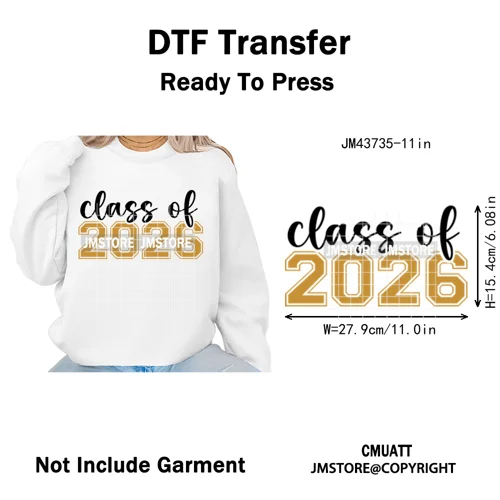 High School Senior Year Class of 2026 My First Last Day Iron on Washable DTF Heat Transfers Stickers Ready to Press for Hoodies