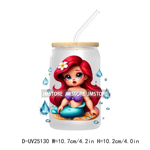 Cute Cartoon Princess Mermaid UV DTF Transfer Stickers Decals For Libbey Cold Cups Mugs Durable Waterproof Custom Logo Labels