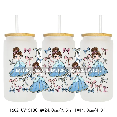 Coquette Bow Girly Princess Pumpkin Carriage UV DTF Stickers Ready to Transfer Cup Wrap Custom Labels For Libbey Can Glass Mugs