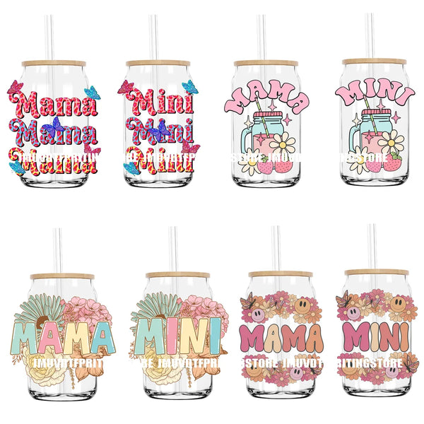 Mama And Mini Floral Flowers UV DTF Transfers Stickers Decals For Libbey Cold Cups Mugs Tumbler Waterproof DIY Logo Mother's Day