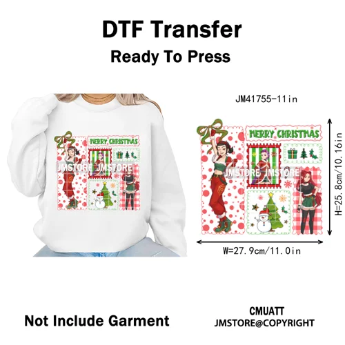 Preppy Christmas Festive Boys Girls Movie Xmas Gift Food Light Iron on DTF Washable Transfer Stickers Ready to Press for Clothes