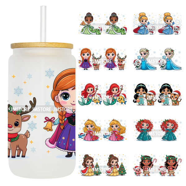 Girly Cartoon Princess Christmas Animals UV DTF Stickers Ready To Apply Cup Wrap Waterproof Logo For Libbey Glass Can Tumbler