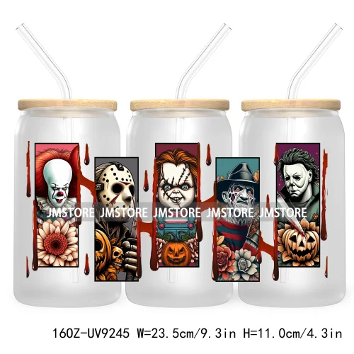 Halloween Gift UV DTF Sticker For 16OZ Libbey Glass Cup Can Wrap Transfer Stickers Custom Labels DIY Logo Horror Movie Killers