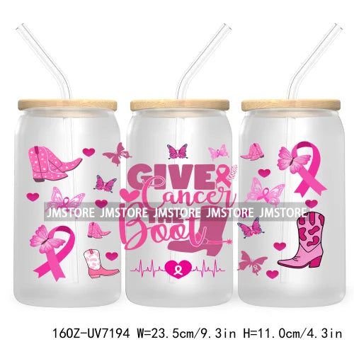 Peace Love Cure Breast Cancer Awareness Pink 16OZ UV DTF Cup Wrap Transfer Stickers For Libbey Glass Can Cups Tumbler October