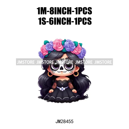 New Day Of The Dead La Catrina Dresses Girls Skull Flower Iron On DTF Transfers Stickers Ready To Press For Sweatshirt Bags