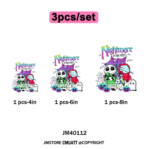 Halloween Horror Party Cartoon Friends Nightmare Spooky Vibes Iron on DTF Washable Transfers Stickers Ready to Press for Clothes