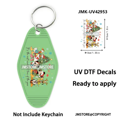 Cartoon Friends Christmas Holiday UV DTF Keychain Wraps Ready To Apply Waterproof High Quality Decals For Hotel Motel Keychain