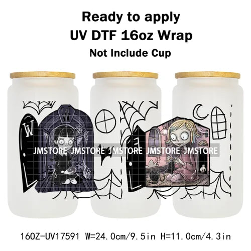 Movies Characters Horror Halloween Cartoon 16OZ UV DTF Cup Wraps Ready To Apply Waterproof Transfer Sticker For Libbey Glass Can