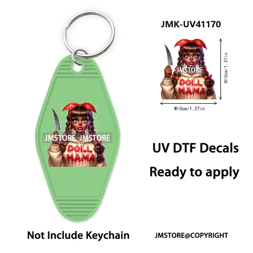 Afro Girl Halloween Skeleton Zombie UV DTF Motel Keychain Decal Ready To Ship Durable Transfer Stickers Print For Hotel Keychain