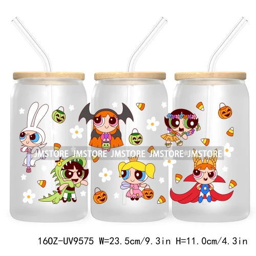 Halloween Cartoon 16OZ UV DTF Cup Wrap Transfer Stickers Custom Labels Waterproof Logo For Libbey Glass Can Pumpkin Season Vibes