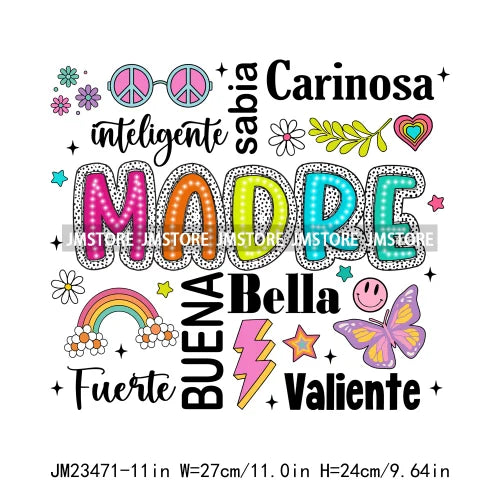 Mama Nana Spanish Blessed Abuela Latina Mom Life Iron On Decals Mother's Day Madre Quotes DTF Transfer Stickers For Clothes