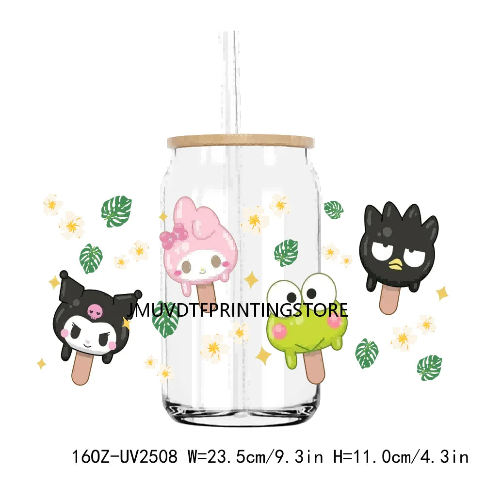 Cute Bear And Cat Coffee UV DTF Sticker For 16OZ Libbey Glass Cup Can Cartoon Cars Wrap Transfer Sticker Custom Labels DIY Logo