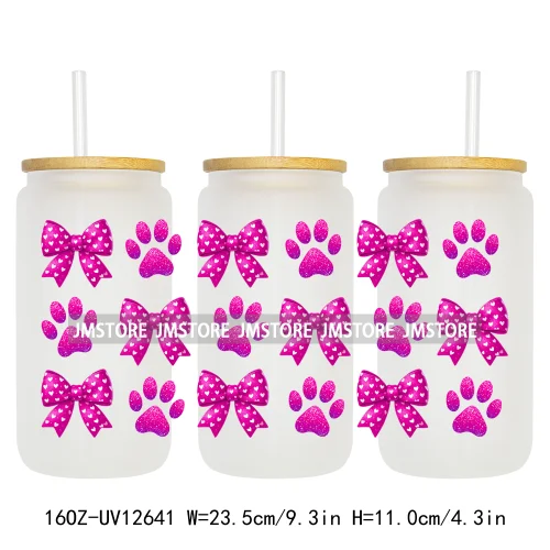 Western Howdy Cat Coquette Girly Dog Bow  16OZ UV Cup Wrap DTF Transfer Stickers Waterproof For Libbey Glass Can Cups Tumbler