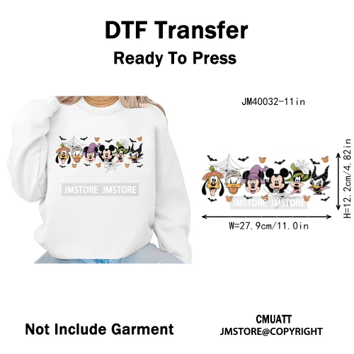 Happy Halloween Nightmare Cartoon Character Pumpkin Skeleton Iron on DTF Washable Transfers Stickers Ready to Press for T-shirts