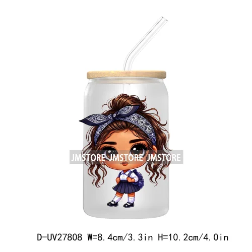 Chibi Cute Latina Baby Girl Back to School UV DTF Transfer Stickers Decals For Libbey Cold Cups Mugs Tumbler Label Hispanic Girl