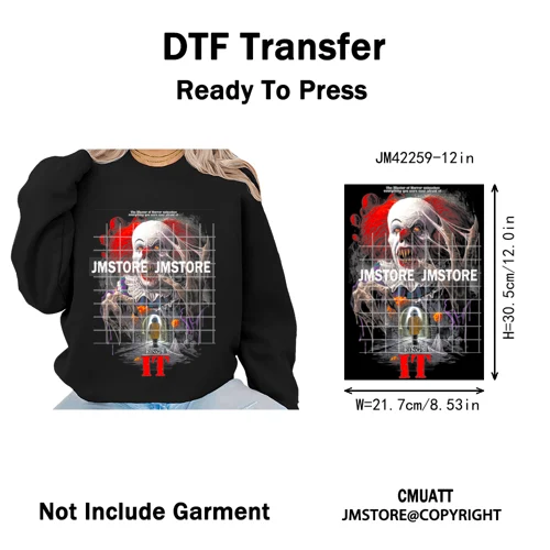 Horror Characters Halftone Movie Shows Scary Halloween Vibes Iron on DTF Washable Transfers Stickers Ready to Press for Clothing