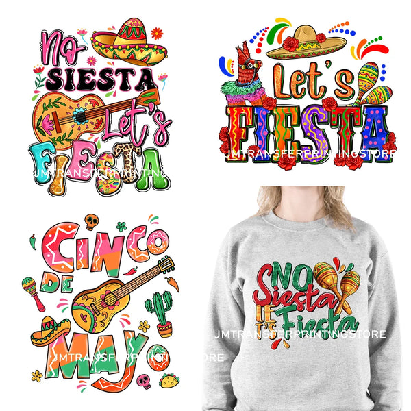 Cinco De Mayo Sugar Skull Let's Fiesta Designs Taco Tuesday Squad Mexican Party Tis The Season DTF Transfer Stickers For Clothes