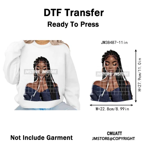 Motivational African Girls Melanin Queen Hope Faith Self Love Printing Iron on DTF Transfer Stickers Ready to Press for Clothing