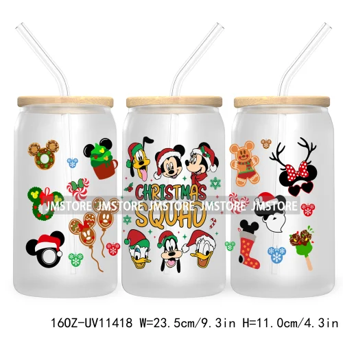 Merry Christmas Cartoon Couple 16OZ UV DTF Cup Wrap Ready To Apply For Libbey Glass Can Cup Tumbler Gingerbread Candy Cane Mouse