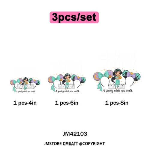 Halloween Witches Princess Lover Girly Coquette Bow Ears Iron on DTF Washable Transfers Stickers Ready to Press for Clothing Bag