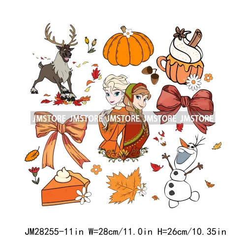 Cartoon Princess Cute Animal Coquette Fall Season Autumn Pumpkin Spice Iron On DTF Transfers Stickers Ready To Press For Clothes