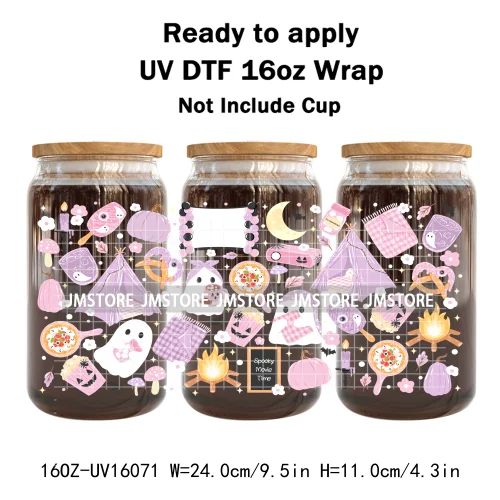 Cute Halloween Ghost Black Cat UV DTF Wraps Transfer Sticker Selfadhesive Waterproof Prints For 16OZ Libbey Glass Can Tumbler