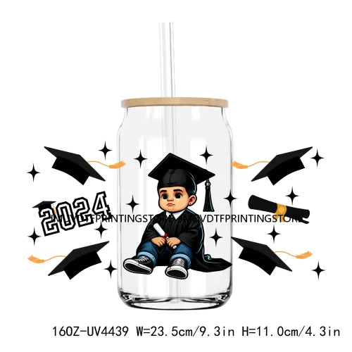 Cartoon Mexican Girl Boy Graduation 16OZ UV DTF Cup Wrap Transfer Stickers Custom Label DIY Waterproof Logo For Libbey Glass Can