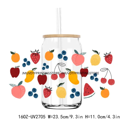 Summer Fruit Apple Orange Candy 16OZ UV DTF Cup Wrap Transfers Stickers Custom Labels DIY Waterproof Logo For Libbey Glass Can