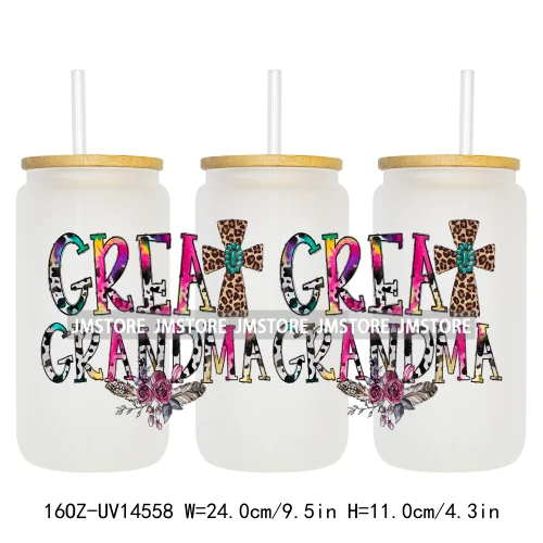 Howdy Western Mama Cowhide UV DTF Wraps Transfer Sticker Selfadhesive Waterproof High Quality For 16OZ Libbey Glass Can Tumbler