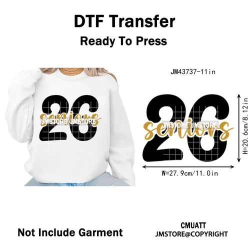 High School Senior Year Class of 2026 My First Last Day Iron on Washable DTF Heat Transfers Stickers Ready to Press for Hoodies