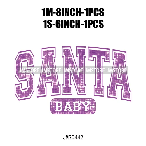 Faux Glitter Merry Christmas Season Merry And Bright Santa Baby Decals Iron On DTF Transfers Stickers Ready To Press For T-shirt