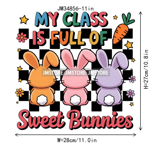 Cute Teacher Bunny Coquette Teaching Sweet Heart Floral Happy Easter Iron On DTF Transfers Stickers Ready To Press For Clothing