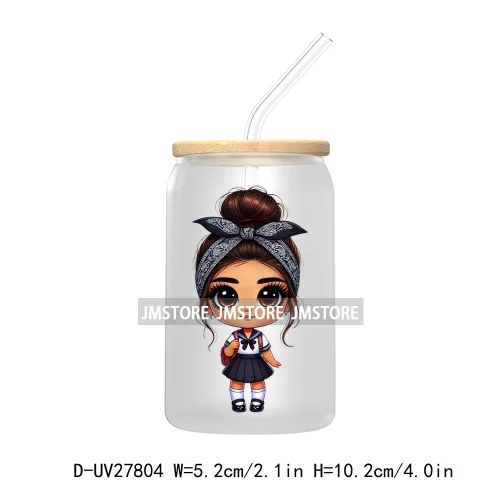 Chibi Cute Latina Baby Girl Back to School UV DTF Transfer Stickers Decals For Libbey Cold Cups Mugs Tumbler Label Hispanic Girl