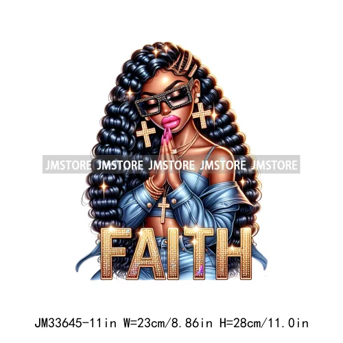 Christian Bible Urban Praying Afro Girls Jesus Faith God Love Cross Iron On DTF Transfer Stickers Ready To Press For Hoodies Bag