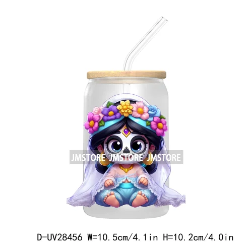 Cute Latina Cartoon Princess Baby Girl UV DTF Transfer Stickers Decals For Libbey Cold Cups Mug Tumbler Labels Sugar Skull Woman