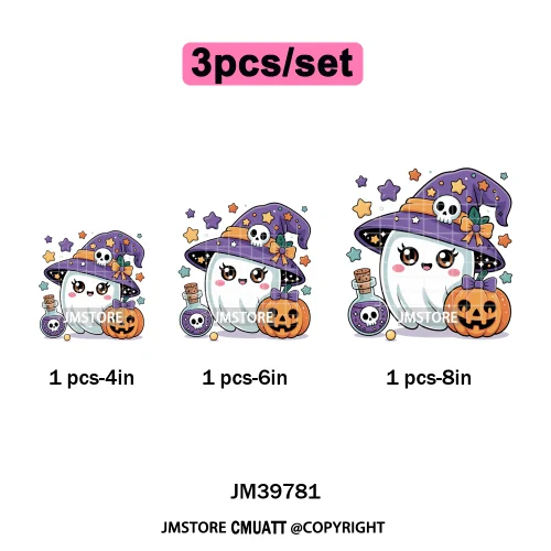 Spooky Coffee Lover Halloween Coquette Pumpkins Witches Ghost Iron on DTF Washable Transfers Stickers Ready to Press for Clothes