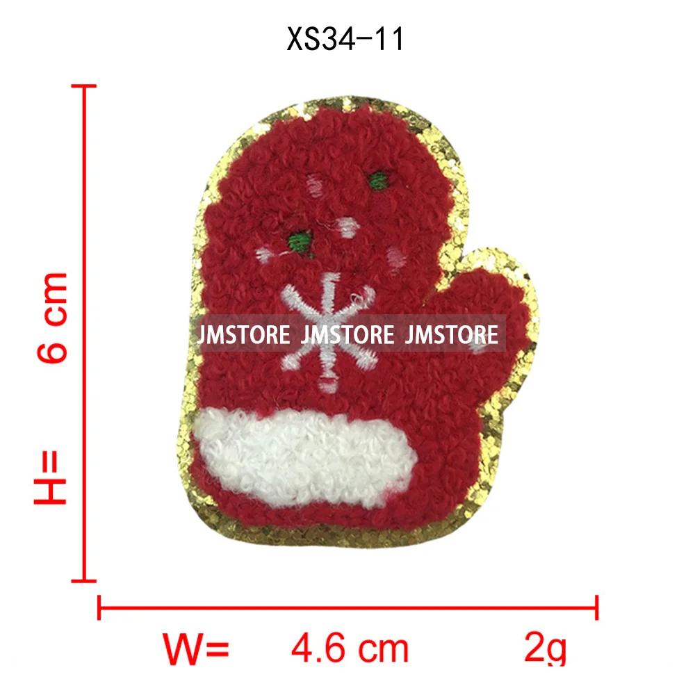 Cute Santa Claus Socks Snowman Merry Christmas Winter Vibes Glitter Sequin Iron on Embroidered Chenille Patches for Hoodies