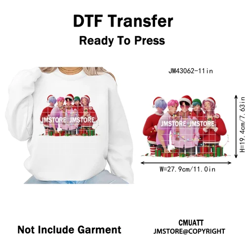 Kpop Christmas Santa Boys Girls Band Cartoon Demon Characters Iron on Washable DTF Transfers Stickers Ready to Press for Clothes