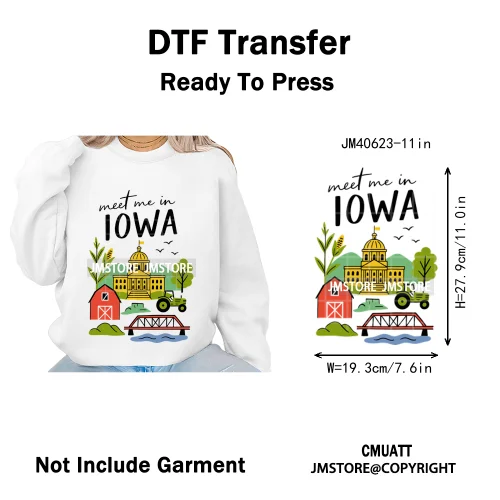 Retro American Citycape Scenery Badge States Lover Designs Iron on DTF Washable Transfers Stickers Ready to Press for Clothing