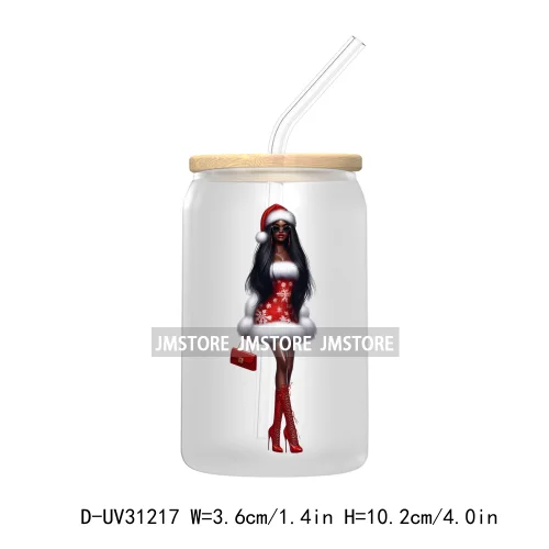 Afro Black Woman Christmas UV Sticker Decals For Libbey Cold Cups Mugs Tumbler Transfer Stickers Waterproof Labels Fashion Girls