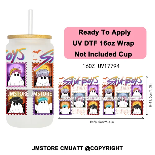 Kpop Halloween Spooky Ghosts Anime Lover 16OZ UV DTF Cup Wraps Ready To Apply Waterproof Transfer Stickers For Libbey Glass Can