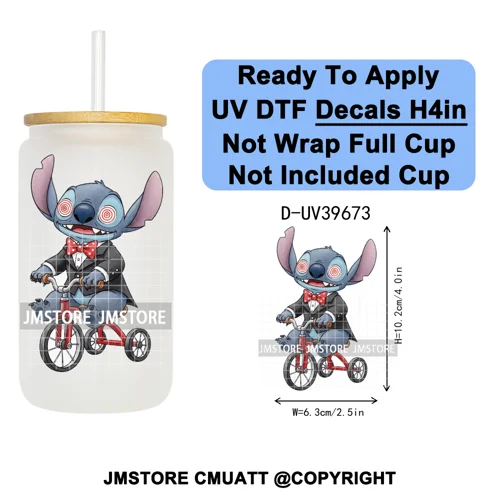 Halloween Cartoon Characters UV DTF Transfer Stickers Decals Ready To Apply Waterproof For 16OZ Libbey Glass Can Cups Tumbler
