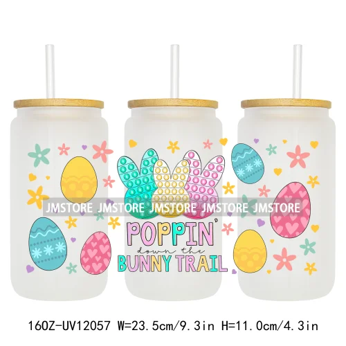 Hip Hop Easter Bunny Carrot Eggs Hunting UV DTF Sticker For 16OZ Libbey Glass Cup Can Wrap Transfer Stickers Custom Labels Logo