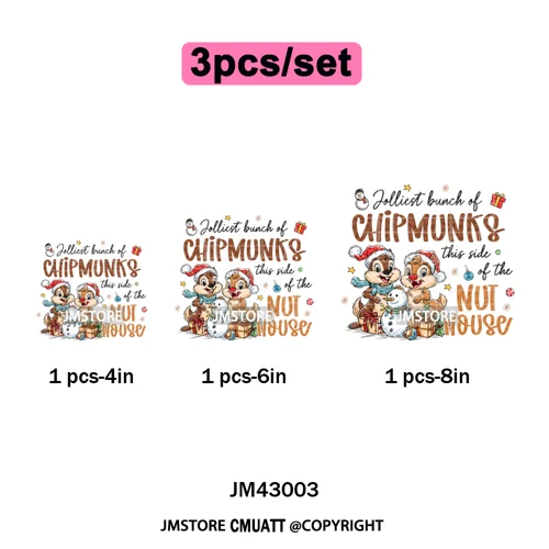 Funny Cartoon Mouse Friends Merry Christmas Movie Character Xmas Season Iron on DTF Transfer Stickers Ready to Press for Hoodies