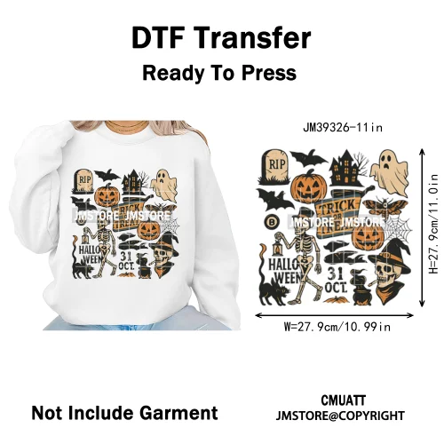 Funny Halloween Quotes Ghouls Stay Spooky Creep It Real Iron on DTF Washable Transfers Stickers Ready to Press for T-shirts Bags