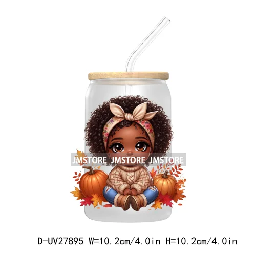 Autumn Chibi Super Cute Black Baby Girl UV DTF Transfer Stickers Decals For Libbey Cold Cups Mugs Tumbler Waterproof Afro Kids