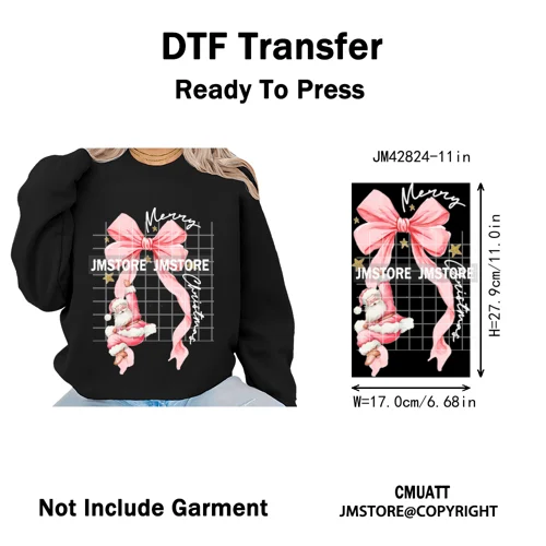 Funny Christmas Tree Coquette Holly Jolly Merry and Bright Festive Lover Iron on DTF Transfer Sticker Ready to Press for Hoodies