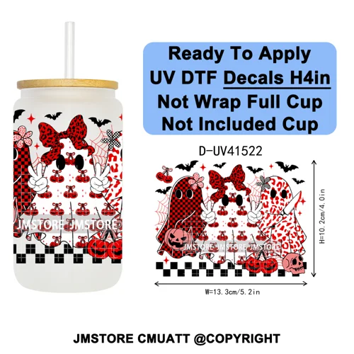 Spooky Highland Cow Halloween Ghosts Pumpkin UV DTF Decals Ready To Apply Waterproof Transfer Stickers For 16OZ Libbey Glass Can