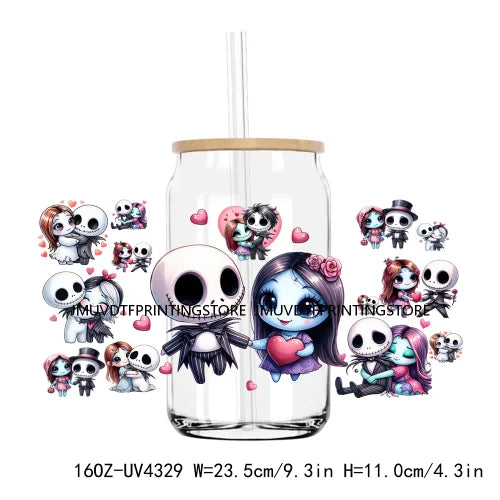 Cartoon Horror Movie Couple Valentine UV DTF Sticker For 16OZ Libbey Glass Cup Can Wrap Transfer Sticker Custom Labels DIY Logo